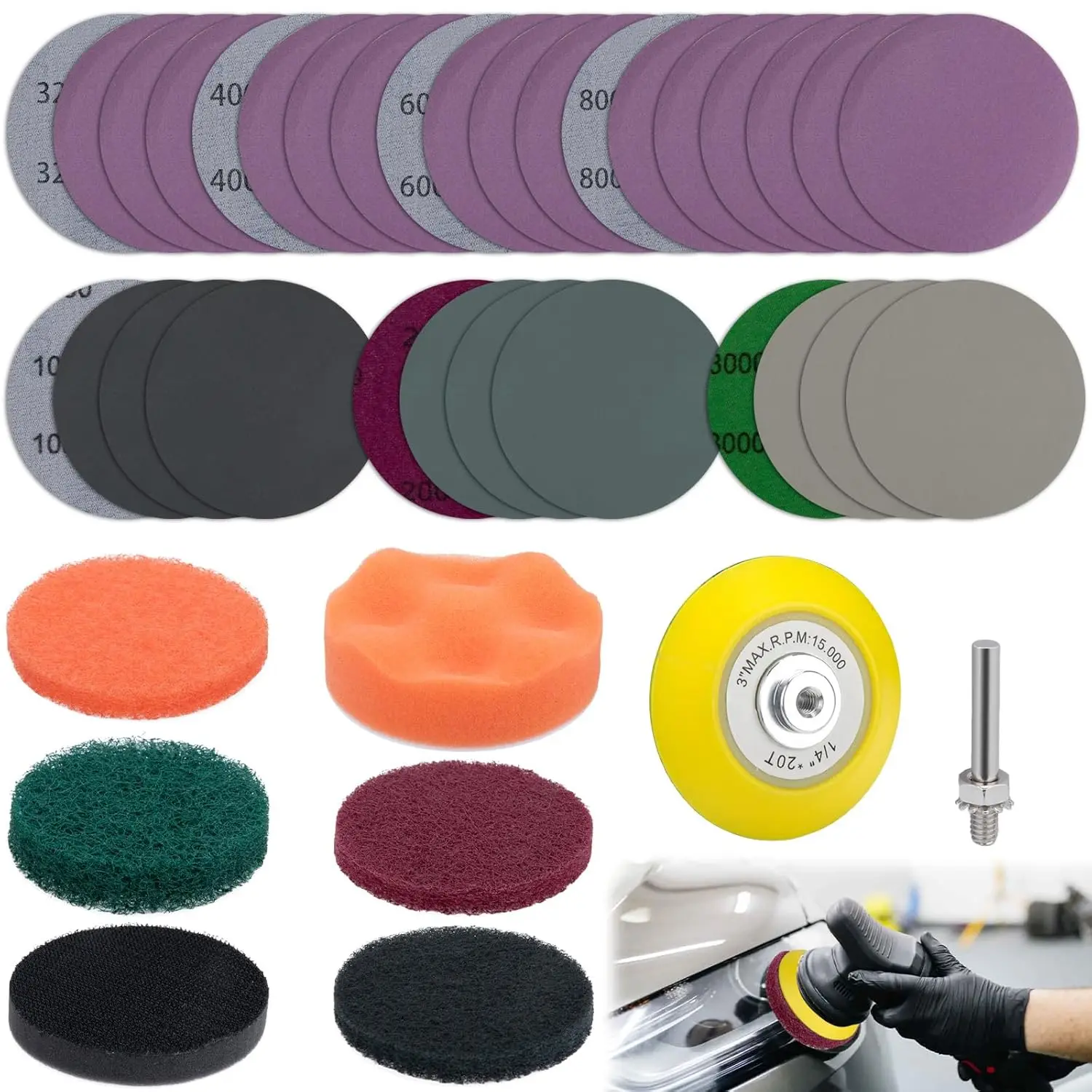 Auto Headlight Polishing Set 38Pcs 3Inch for All Car Headlights Restoration