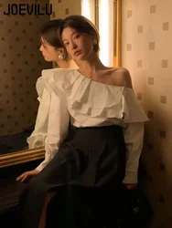 Oblique Shoulder Blouse Premium Light Luxury Double Ruffle Elegant Shirt Women's Korean Casual Shirts Summer Fashion Loose Tops