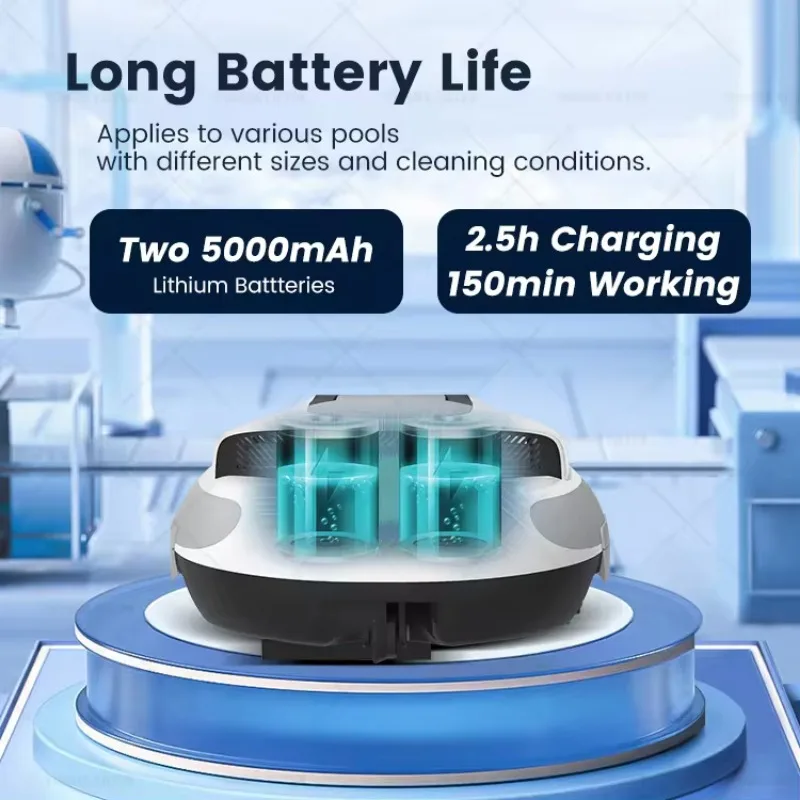 무선 수영장 청소기 자동 로봇, 5000mAh 충전식 내장 배터리, 지상 수영용