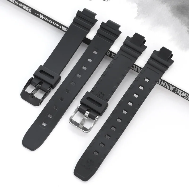 Black Resin TPU Waterproof Sports Watch Band with Stainless Steel Pin Buckle, 10mm