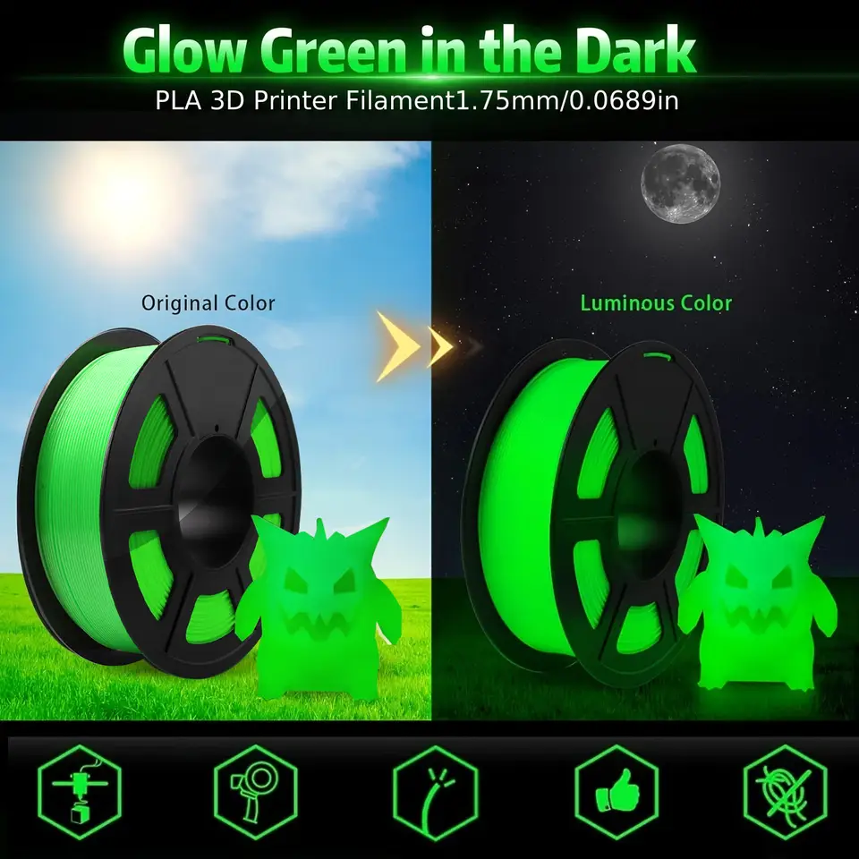 250g Glow in The Dark Filament Multicolor, Green, Blue, Purple and Rainbow, PLA Filament 1.75 mm, 3D Printer Filament Bundle image 6