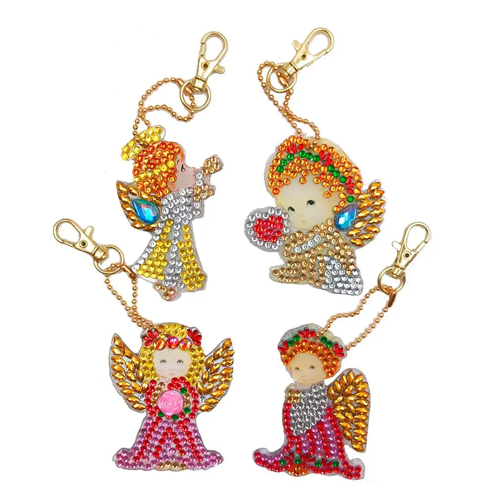 4/5pcs DIY Full Drill Special Diamond Painting Keychain Cartoon Owl Cake Women Bag Pendant Keychains Jewelry Key Ring Gifts 