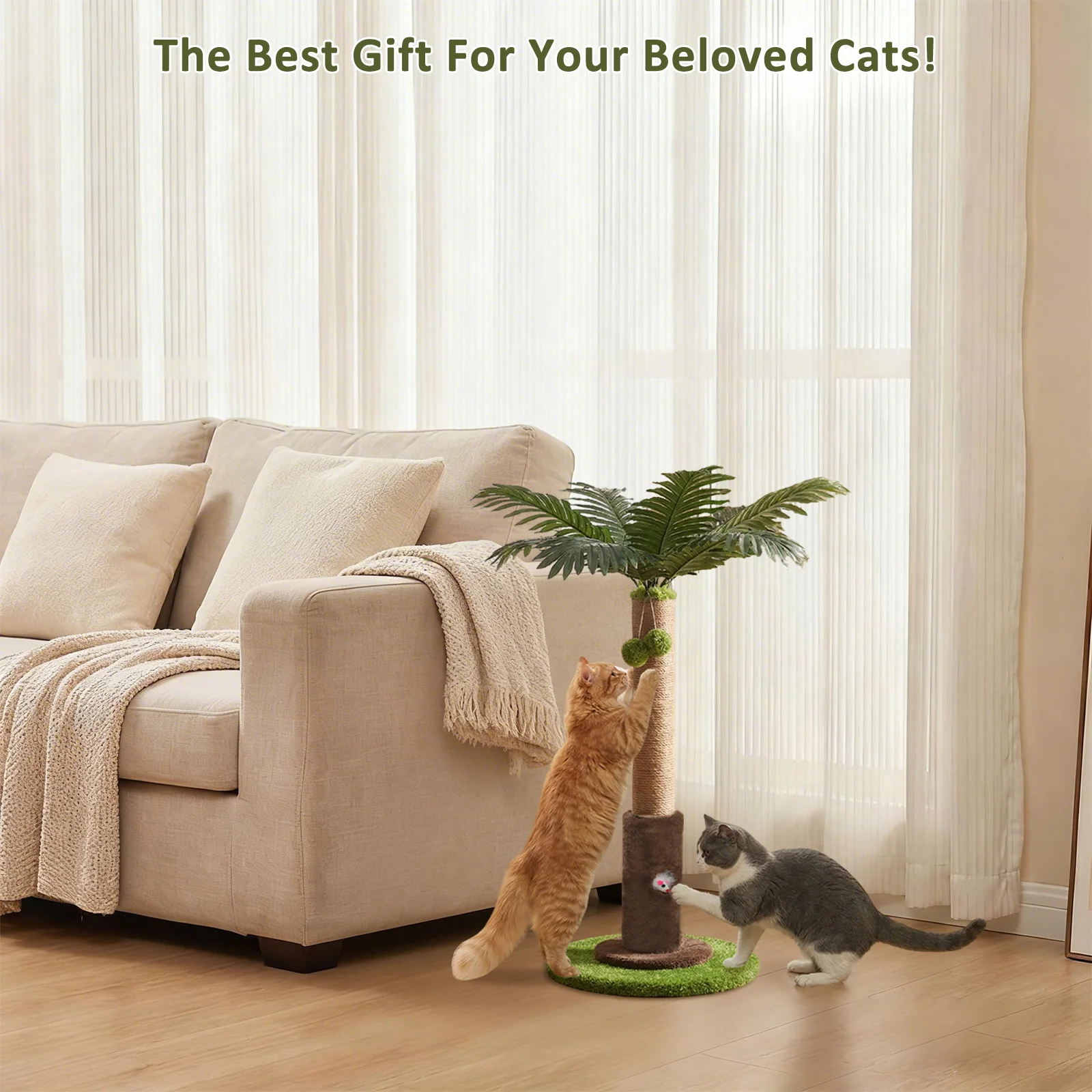 M/L Katzen-Kratzbaum, Kratzpfosten für Katzen mit Rattenloch und Interaktiven Hängenden Bällen, Geeignet für Kätzchen & Katzen – Detail 9