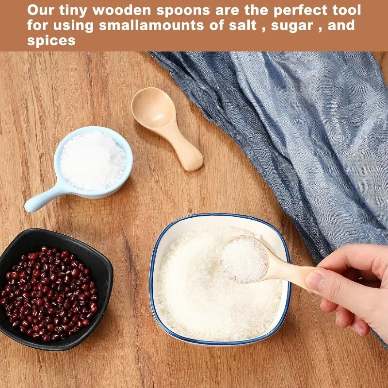 30/2pcs Mini Wooden Spoon Kitchen Spice Condiment Spoon Coffee Tea Sugar Teaspoon Kids Short Handle Wood Scoop Home Tableware