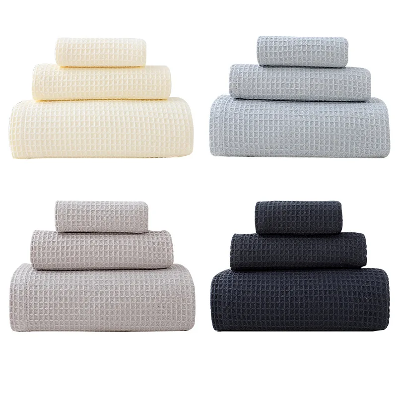 

3PCS Adult Luxury Cotton Gauze Waffle Bathroom Soft Absorbent Square Towel Face Towel Bath Towel Set Hotel Gifts Group Buy Kids