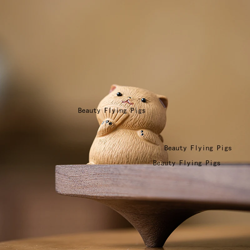Yixing Purple Clay Cat Tea Pet Cute Desktop Decoration Tea Set Supplies Accessories High End Tea Toys Kawaii Room Decor
