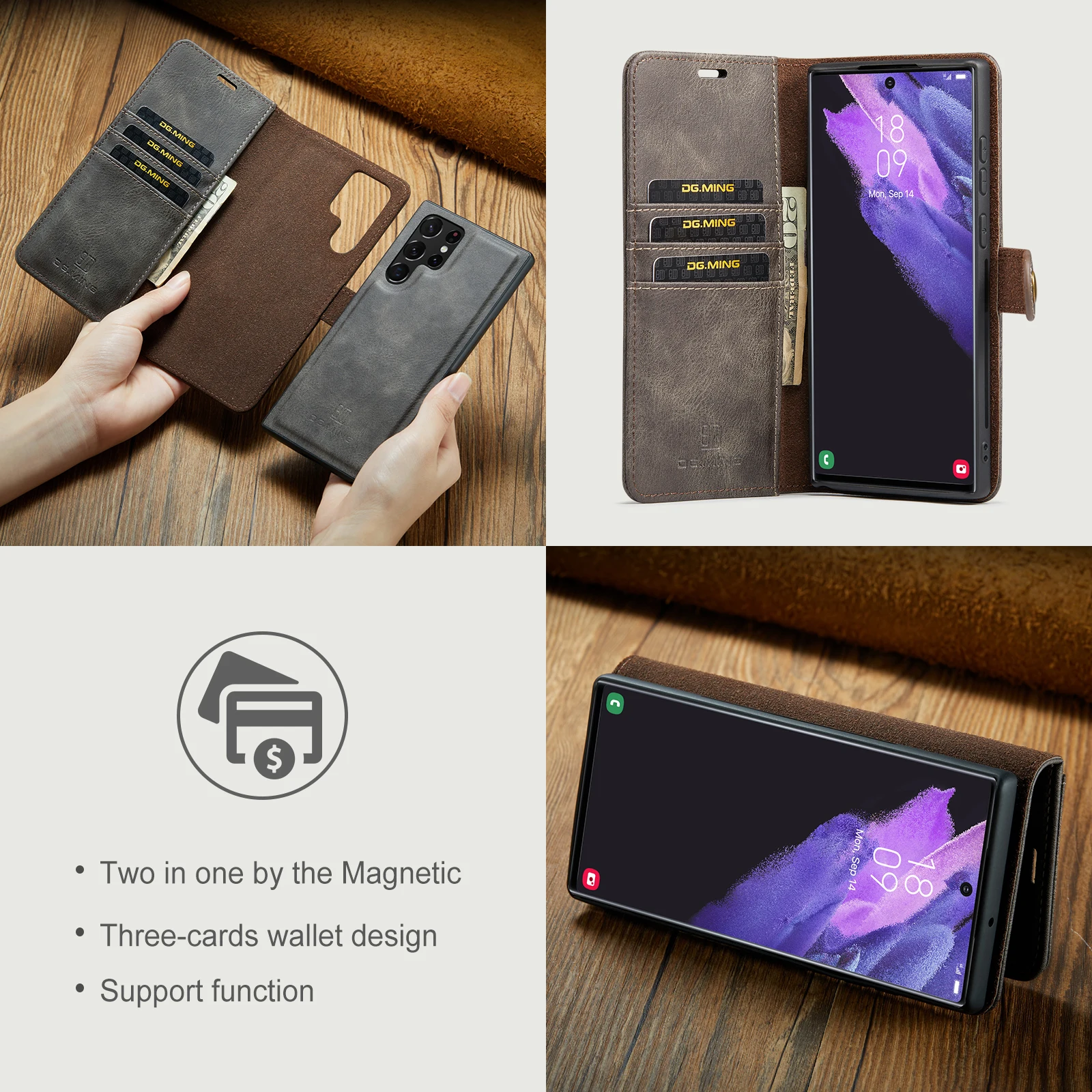 DG.Ming For Samsung S23 S22 S21 S24Ultra/Plus Note20 Ultra Leather Magnetic Wallet Phone Case for Galaxy A73 A34 A54 A14 A53 A33
