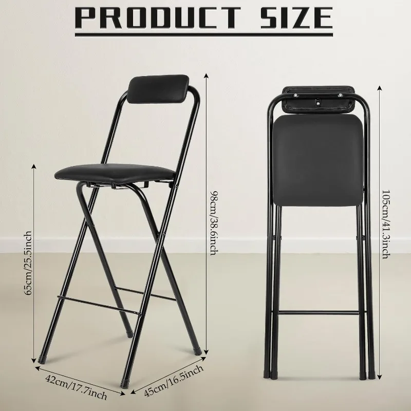 Bar Stool with Backrest, Leather Padded Counter Height Foldable Stool, Portable Folding High Seat Tall Bar Chairs for Home Cafe 3