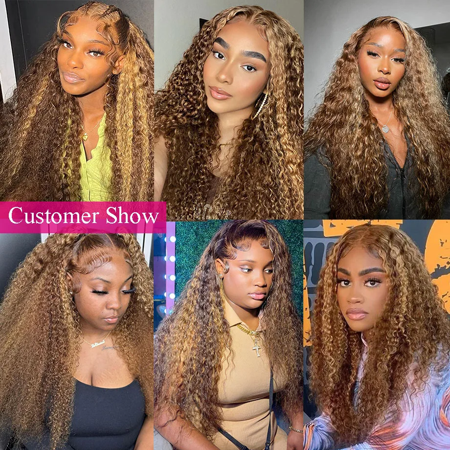 Highlight Colored 13x4 Hd Curly Human Hair Lace Frontal Wig Honey Blonde Deep Curly Lace Front Human Hair Wigs Women human hair wig