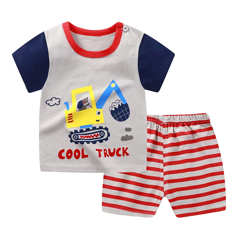 

Summer Baby Boy Clothes Set Cotton Car Print T-shirt+Plaid Shorts 2PCS Casual Cartoon Girls Clothes Fashion Clothing Set DS19