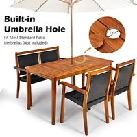 4-Piece Outdoor Dining Set for 4 – Space-Saving Acacia Wood Table with PE Rattan Chairs and Umbrella Hole - Image 5
