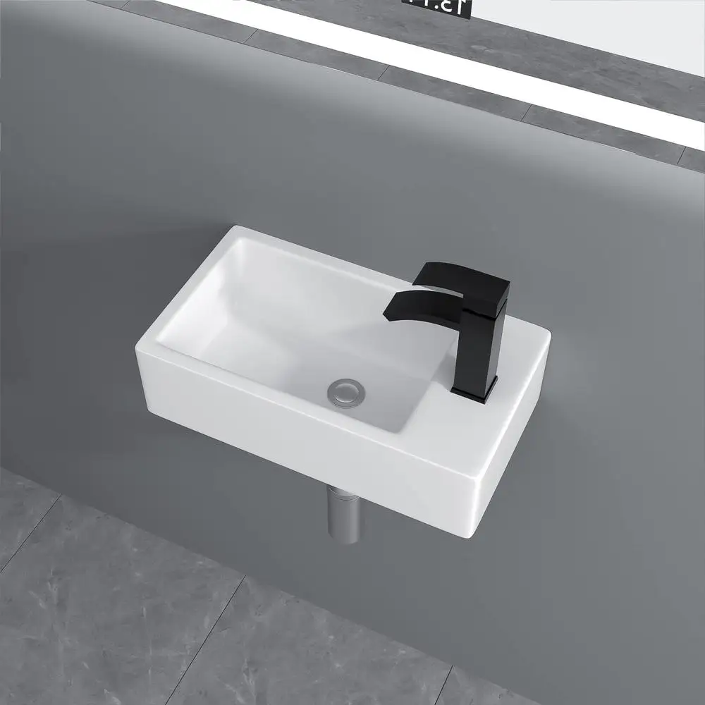 Ceramic Bathroom Vessel Sink 18"x10" Wall Mount Corner Vanity Basin Bowl White 2