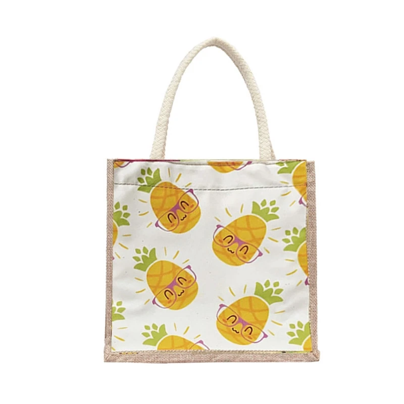 

Vintage Women Canvas Clutch Bags Cartoon Fruit Handbag Casual Tote Top-Handle Handbags Fruits Printed Shoulder Bag E74B