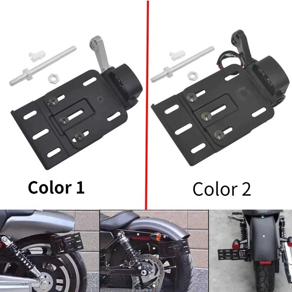 

Telescopic Folding LED Light Side Mount License Plate Frame Cover Holder Adjustable For Harley Dyna Sportster 883 1200 XL 07-16