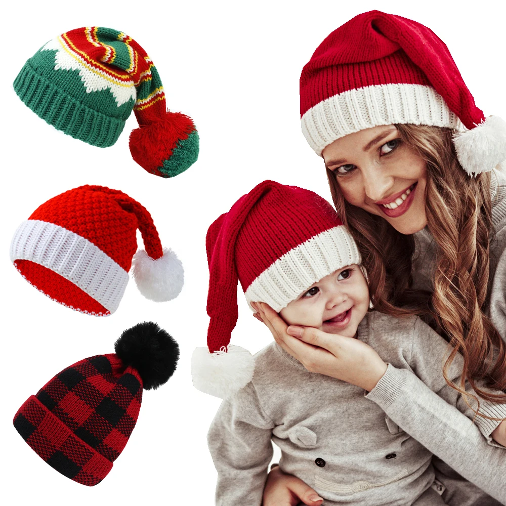 Baby Christmas Hat Pompom Winter Mother Kids Beanie Hats Infant Bonnet Accessories Children Girls Boys Cap Christmas Gift