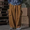 Multi Pocket Cargo Pants Mens Work Pants Safari Style Casual Wide Leg Pants Men Solid Color Baggy Trousers 3