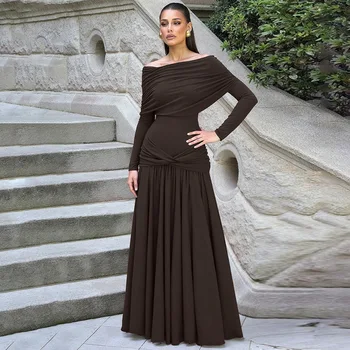 Townlike Pleated Slim Bodycon Maxi Long Dress Women Off Shoulder 2025 Summer Dress Nightclub Sexy Party Dresses