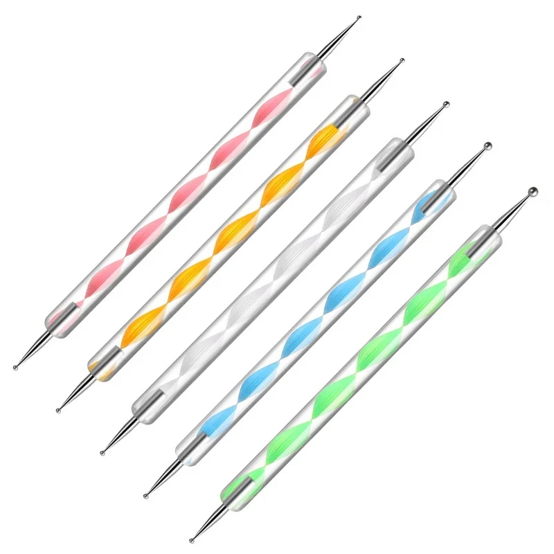 5Pcs/Set Nail Art Pen Dual-ended Silicone Flower Sculpture Pen Acrylic Adjustable Glue Handle Embossing Pen Dotting Brush Tools 5