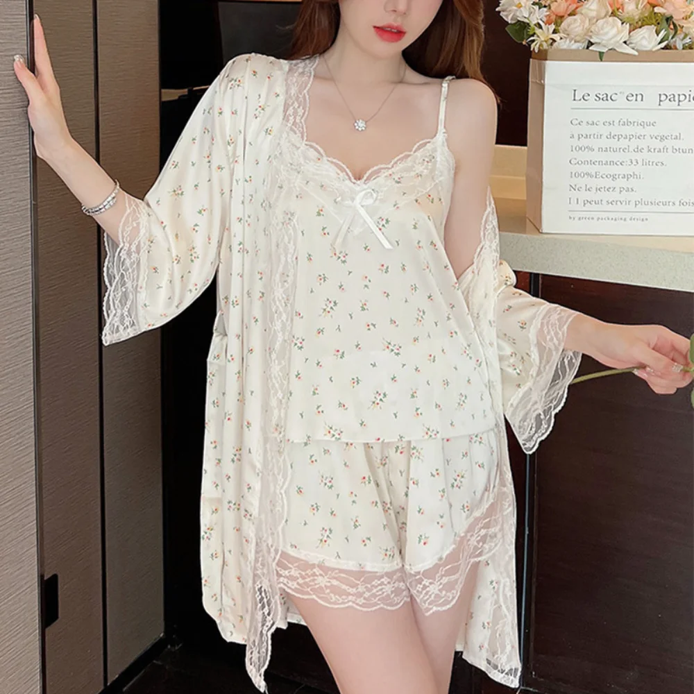 

2023 Sexy Pajamas Women's Korean Sleepwear Summer Broken Flower Suspender Shorts Sleepwear Thin Women Fashion Nightdress Set