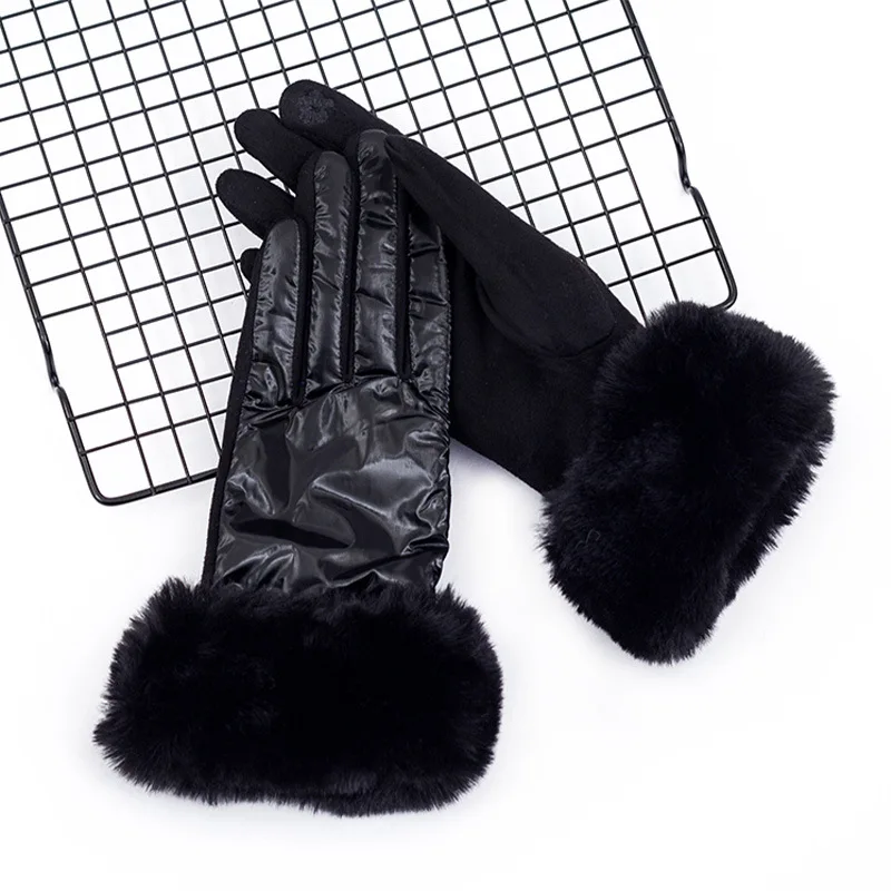 New Women Winter Light Water Proof Plus Cashmere Keep Warm Touch Screen Gloves Suede Fashion Big Plush Wrist