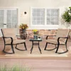3-Piece Outdoor Rocking Chairs Bistro Set, Black Iron Patio Furniture with Brown Thickened Cushion & Glass-Top Coffee Table 1