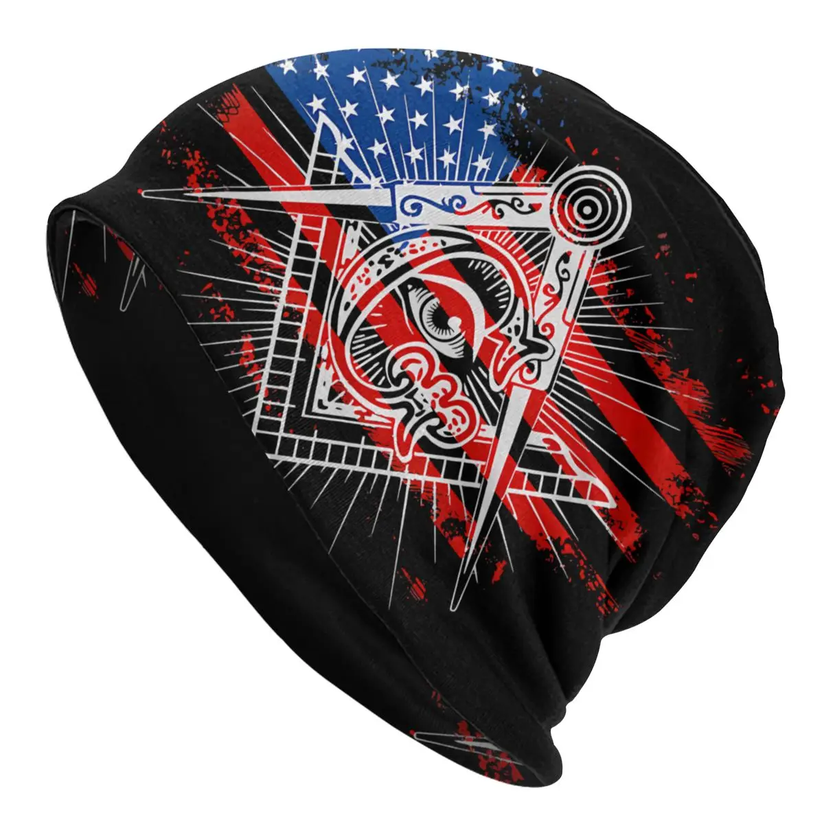 

Freemasonry Skullies Beanies Outdoor Hats USA Flag Splatter Thin Bonnet Special Caps Men Women's Earmuffs