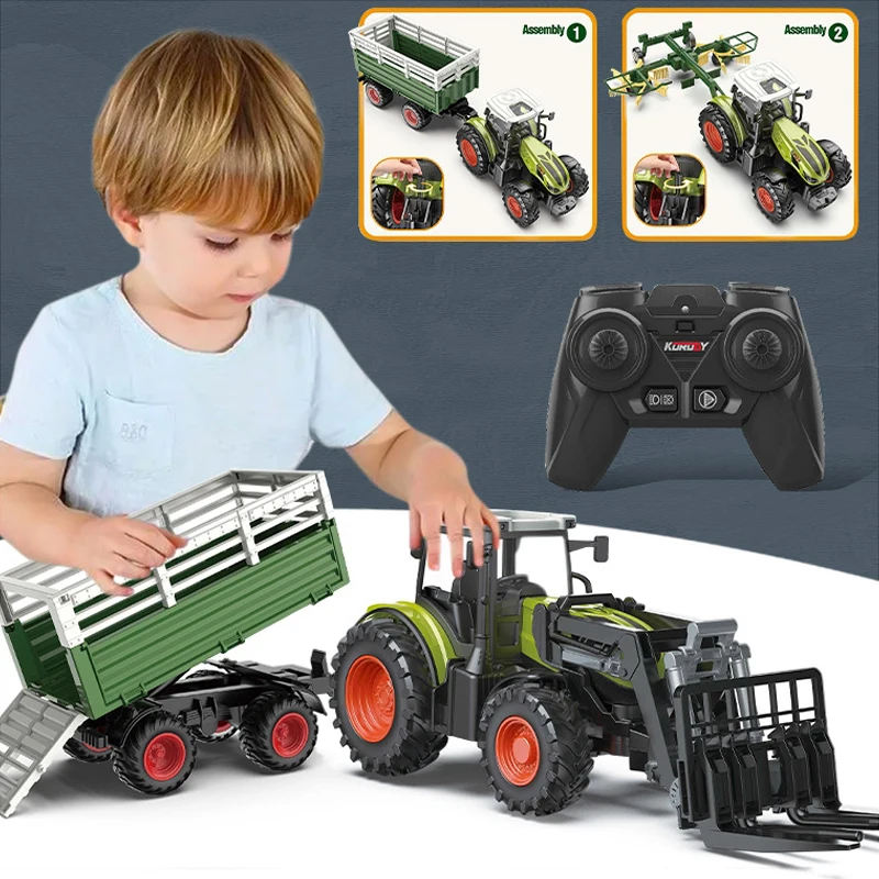 Children Rc Car 1:24 Alloy Remote-Controlled Tractor With Headlights Simulation Electric Farm Truck Set Outdoors Puzzle Toys Gif 2