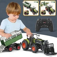 Children Rc Car 1:24 Alloy Remote-Controlled Tractor With Headlights Simulation Electric Farm Truck Set Outdoors Puzzle Toys Gif 2