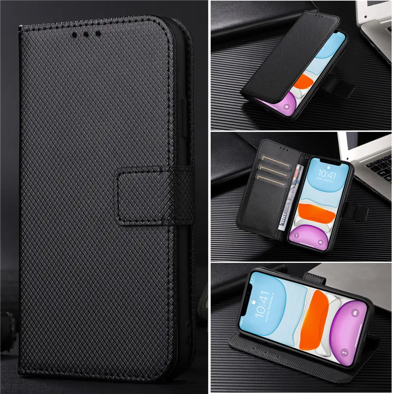 Diamond Leather Wristlet Wallet Case with Card Slots and Strap