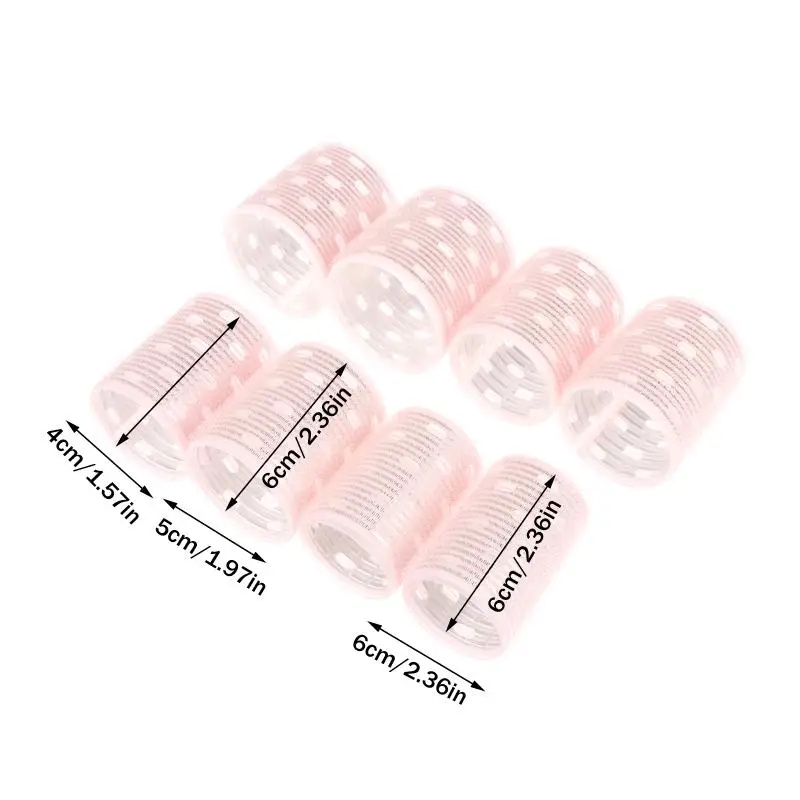 핫 8개입 60mm 특대형 알루미늄 코어 블랙 그레이 헤어 롤러 세트 다양한 사이즈 훅앤루프 점보 에어뱅 매직 슬립 컬 바
