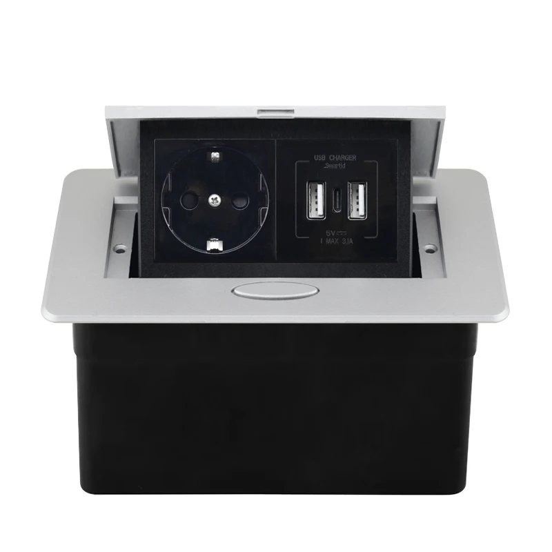 Desktop Power Socket with Dual USB and Type-C Interface, 220V Pop-Up Hidden EU Socket