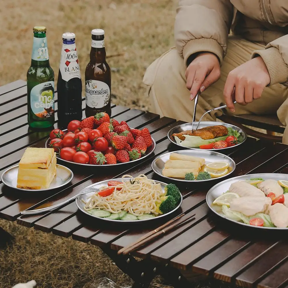 Stainless Steel Plates Camping Plates Reusable Dinner Plates Feeding Serving Tableware for Outdoor Camping Hiking Picnic BBQ