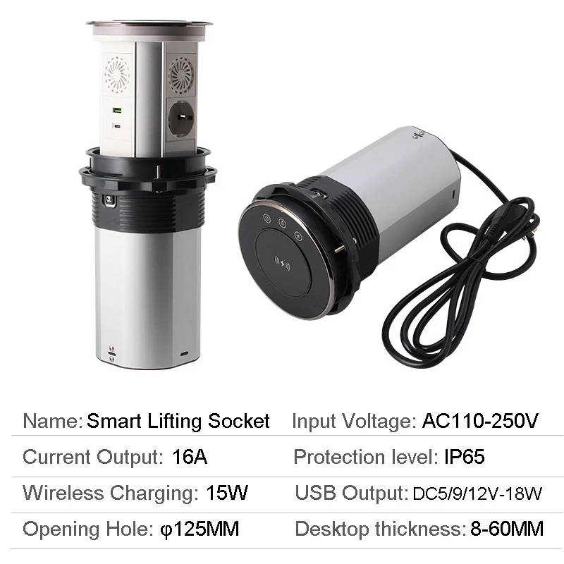Description Picture 3 of itemTower Socket Electric Lifting EU/US/Brazil Type C USB Hidden Tabletop Motorized Pop Up Retractable Outlet Wireless Charging TUYA