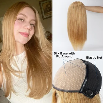 # Parrucca in Capelli Umani Biondo Miele 27 per Donne, Parrucca con Top in Seta 6x6 Pollici con Bordo in PU, Capelli Vergini Reali, Rete Elastica, Parrucca Medica Morbida