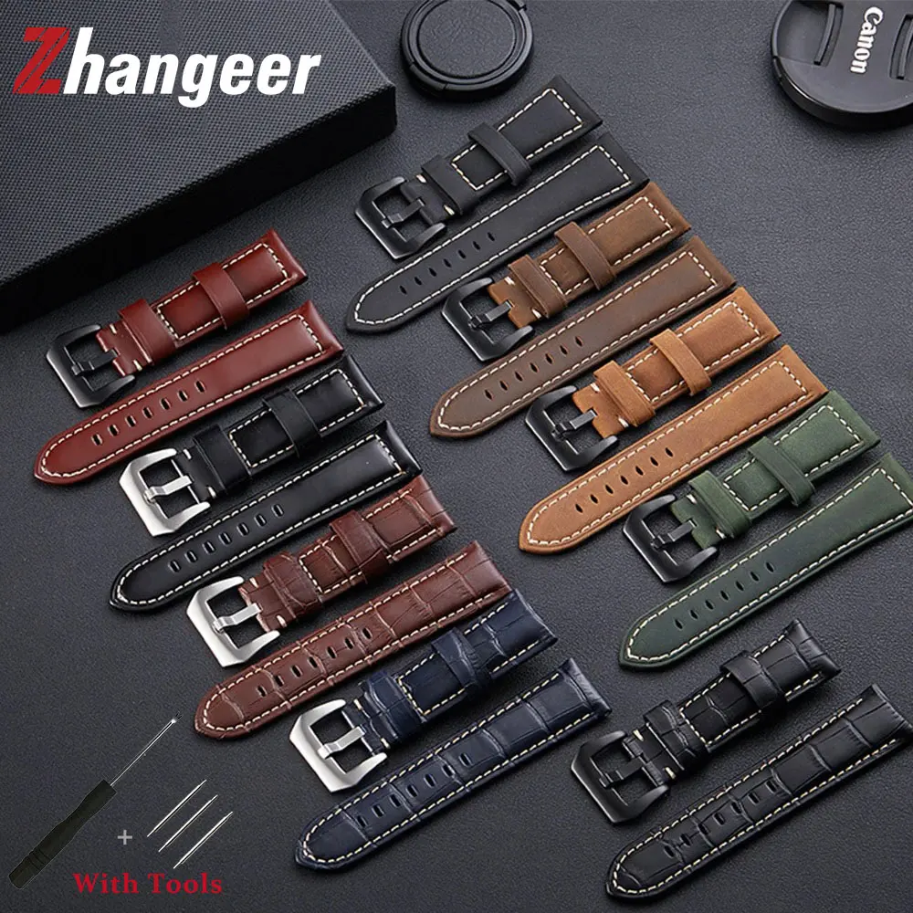 

High Quality First layer nubuck Genuine Leather strap wristwatch accessories waterproof watchbands 20-26mm Bracelet With Tools