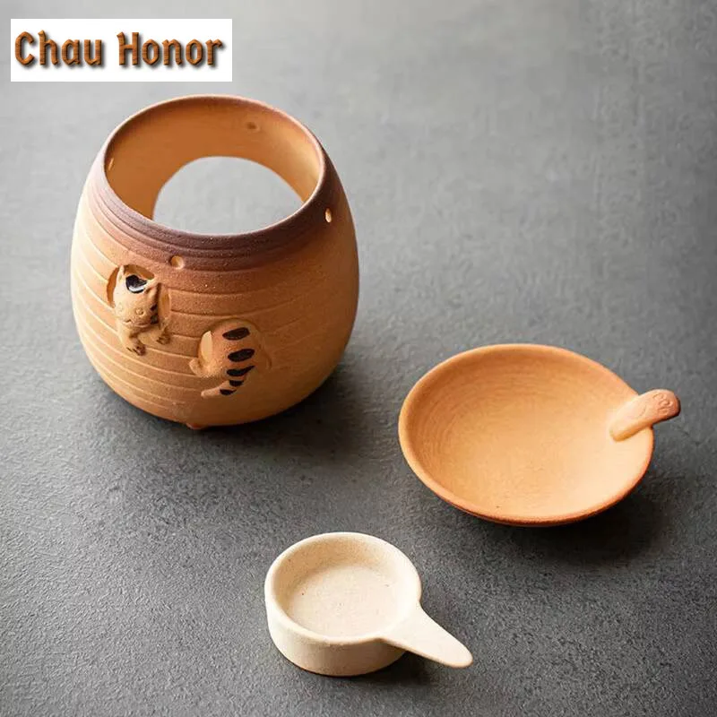 Japanese Coarse Pottery Handmade Teapot Warmer Ceramic Retro Tea Heater Candle Stand Kettle Holder Tea Stove Kung Fu Tea Set
