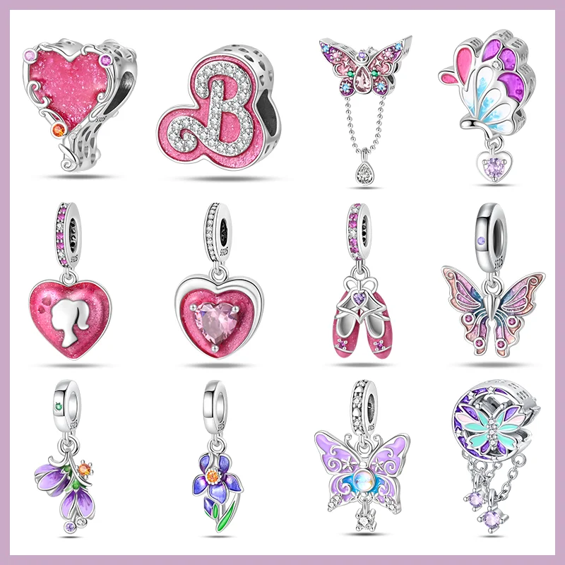 

2024 Fashion 925 Sterling Silver Butterfly Crystal Slippers Barbie Series Charm Beads Suitable for Pandora Original Bracelet DIY