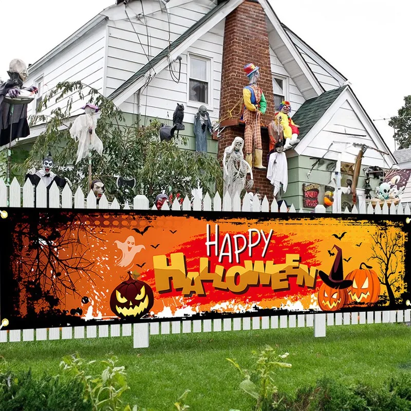 Geist Halloween Kürbis Banner Retro Halloween Party Zeichen Banner Dekorationen Zaun Hof Veranda Zeichen Outdoor Terror Dekorationen – Detail 7