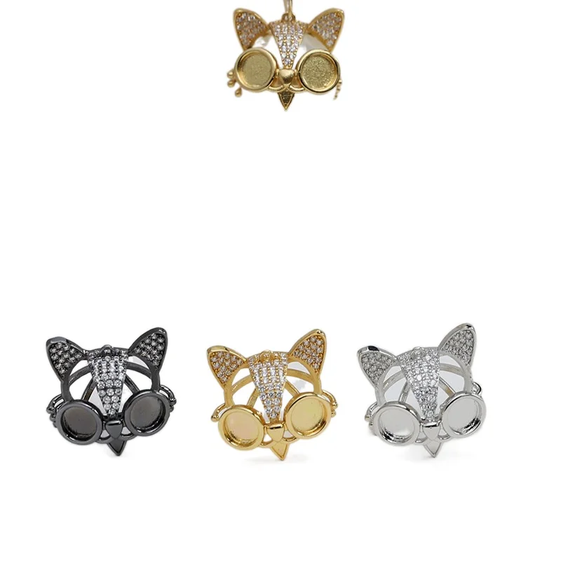 

1pcs Copper plated real gold inlaid zircon cat helmet DIY hand jewelry Baroque Pearl Pin Hat material accessories