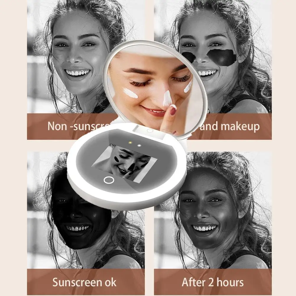 

UV Camera Visualize Facial Sunscreen Makeup Mirror With Lights For Sunscreen Handheld LED Light Cosmetic Make Up Mirror 2023