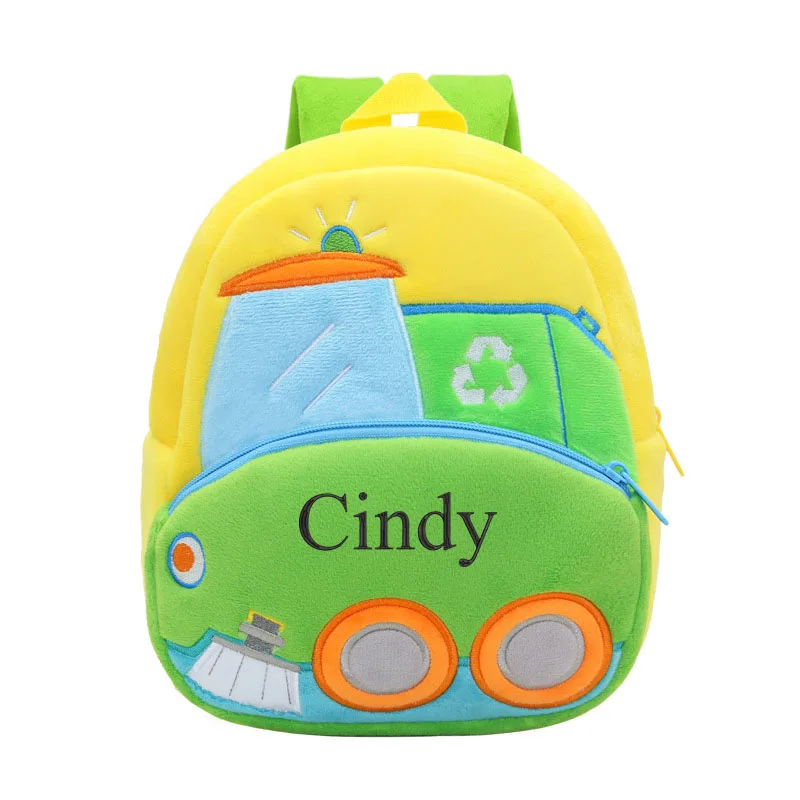 

Personalised Cute Children School Bags 3D Cartoon Trucks Cars Plush Kids Backpack Custom Name Kindergarten Boys Girls Schoolbags