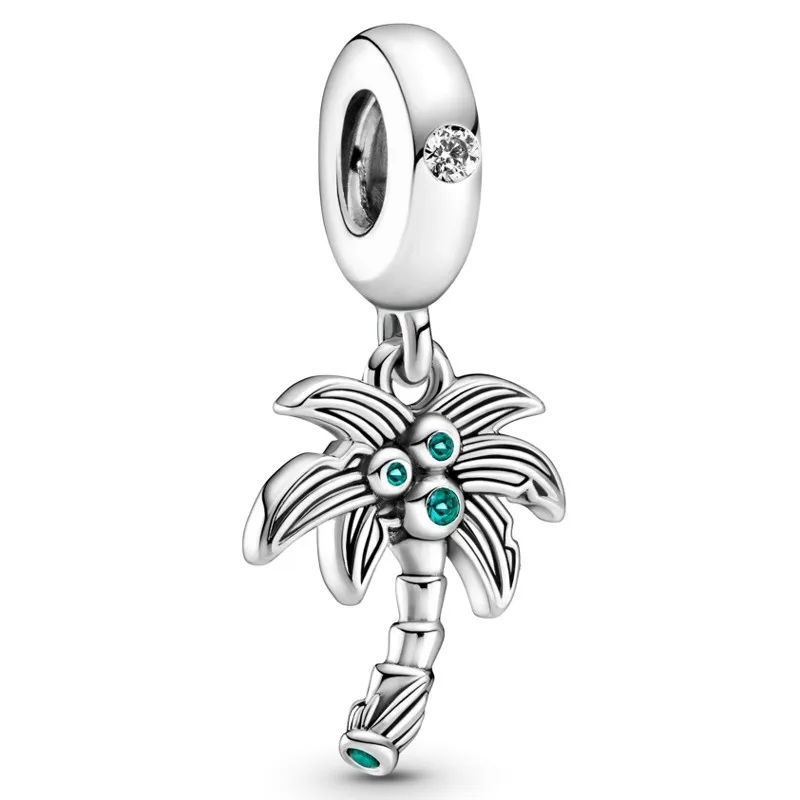 

Authentic 925 Sterling Silver Moments Palm Tree & Coconuts With Crystal Dangle Charm Fit Pandora Bracelet & Necklace Jewelry