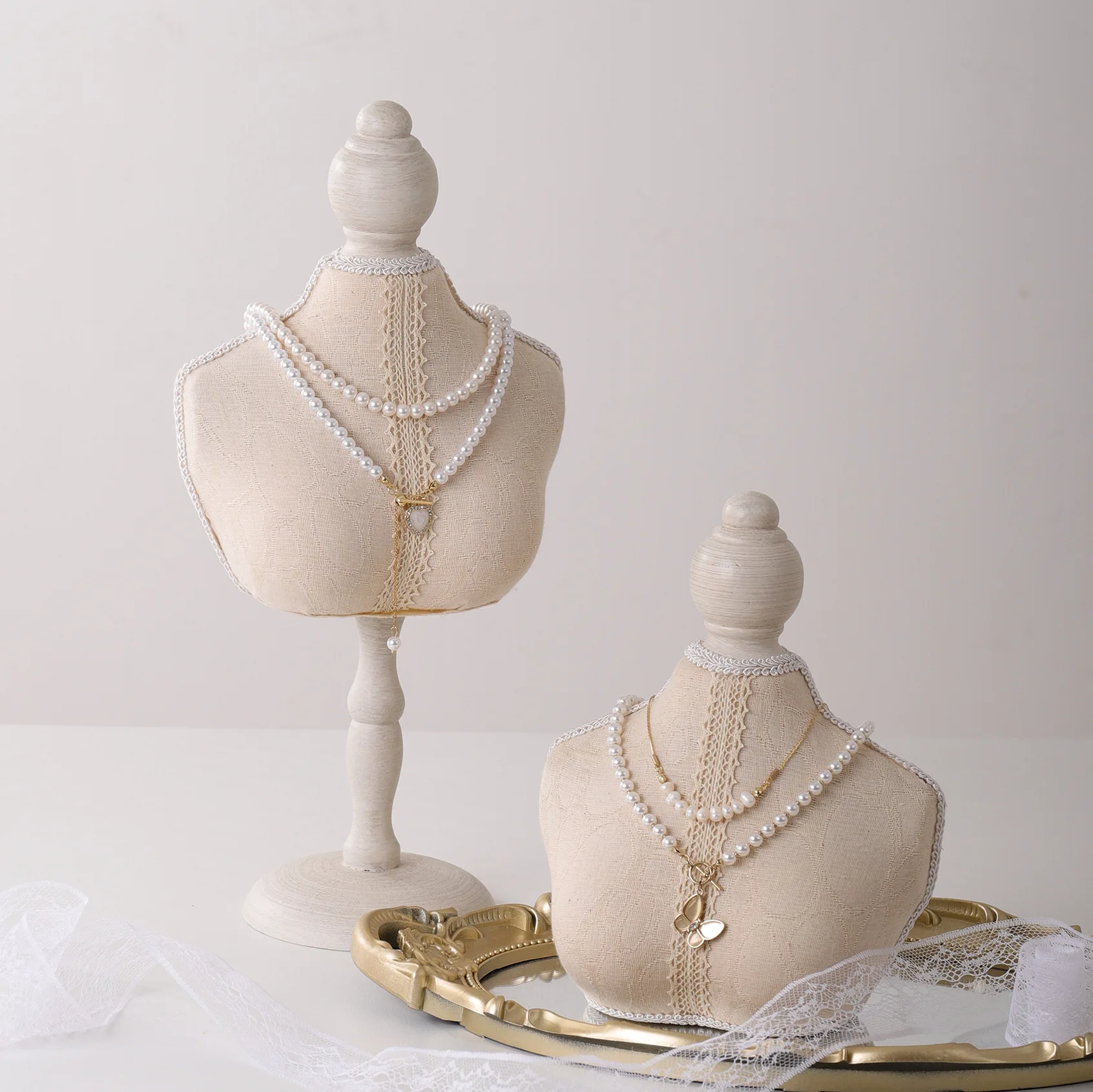 Newly S/M/L Green/Beige Velvet Necklace Earrings Jewelry Display Window Shop Storage Bust Jewelry Holder Necklace Display Stand