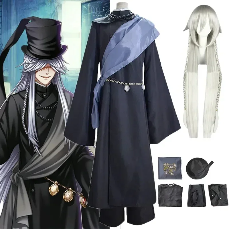 

Костюм черного Батлера курошишsuji для косплея гробола, костюмы на Хэллоуин, искусственные костюмы, полный комплект на заказ, цепочка для шляпы и парик