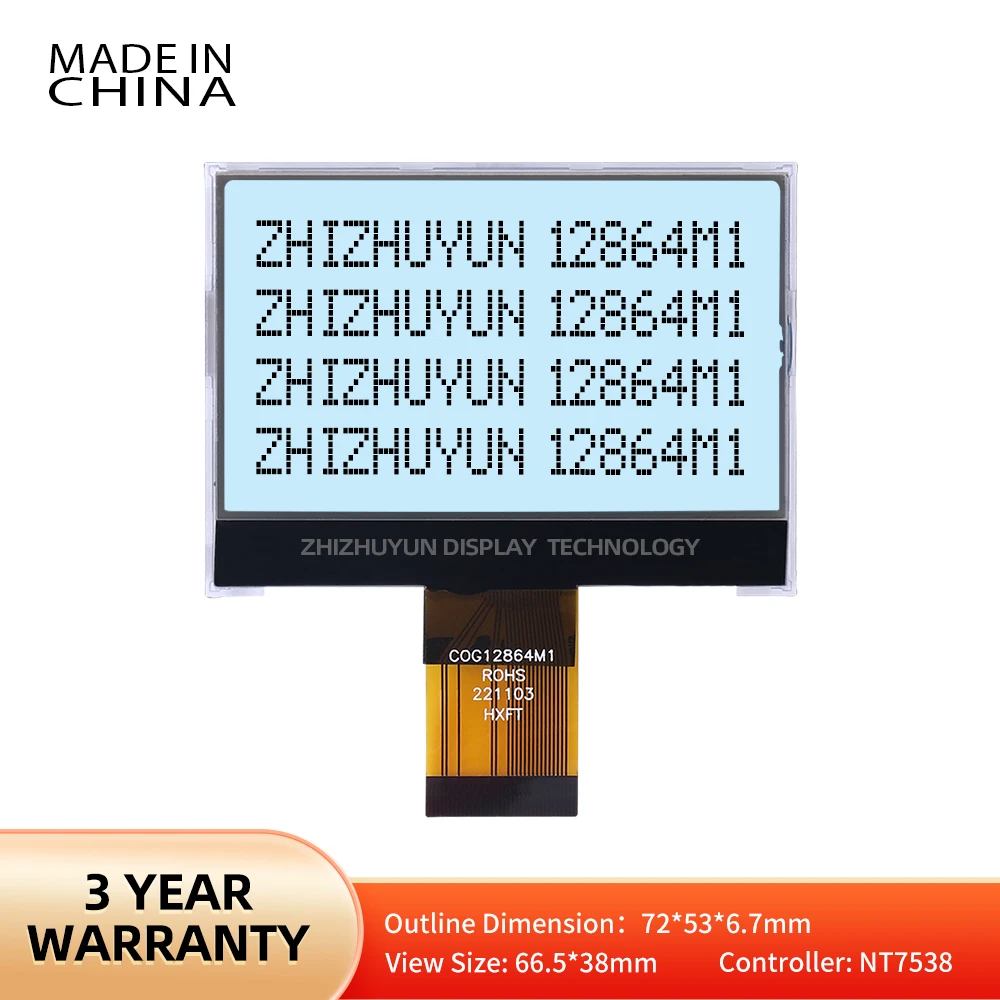 

Grey Film Fstn Black Text COG12864M1 12864 LCD Screen 36PIN 0.5MM Spacing Serial Port With White Backlight 72MMx53MM