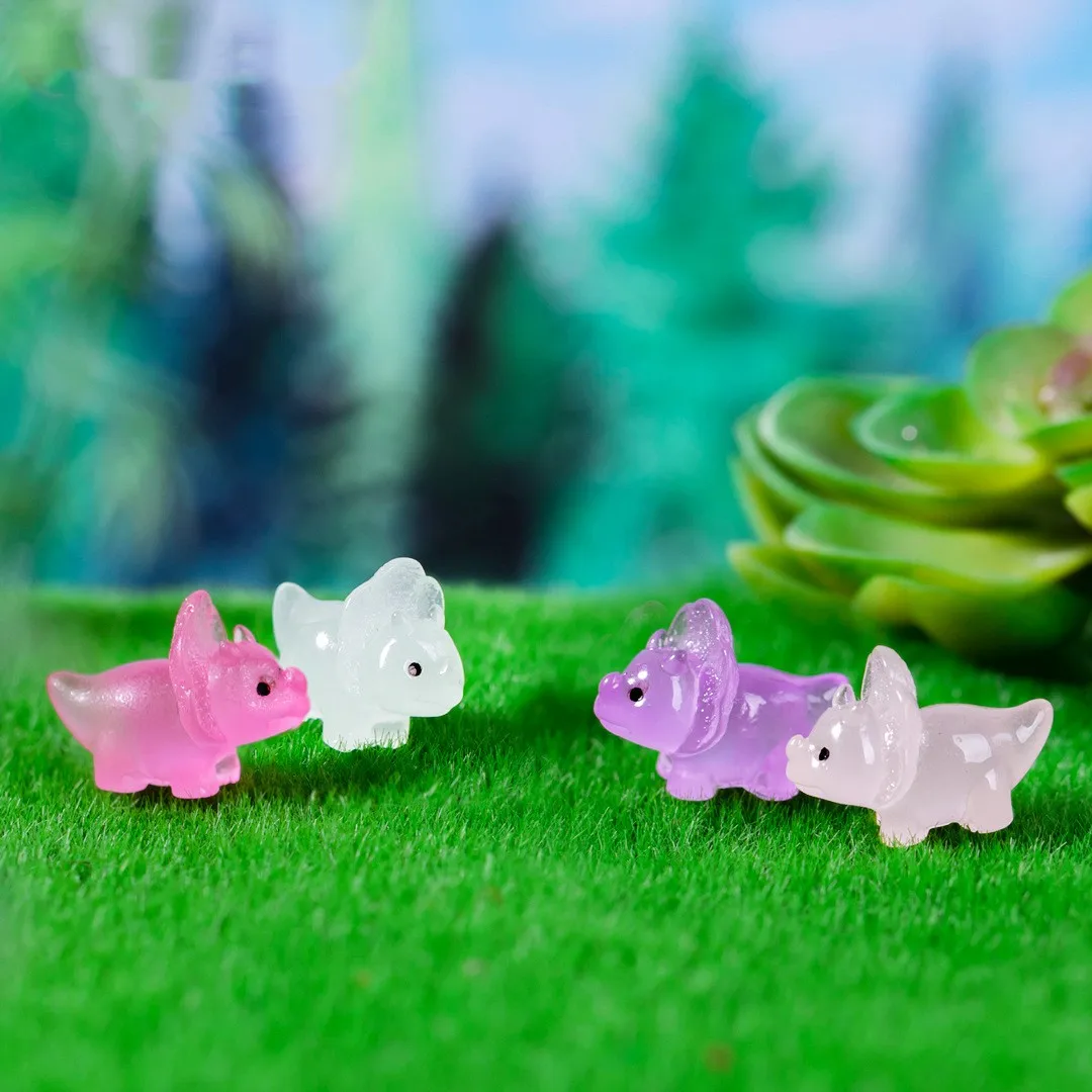 50PCS Noctilucent Dinosaur Resin Miniature Figurines Luminous Triceratops Moss Microlandscape Decoration Fairy Garden Home Decor