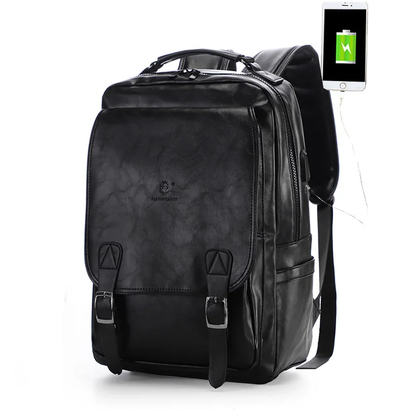 

Business PU Leather Men's Backpack Multi-Function USB Charging Travel Backpack Fashion Teenager School Bag Male Laptop Bag