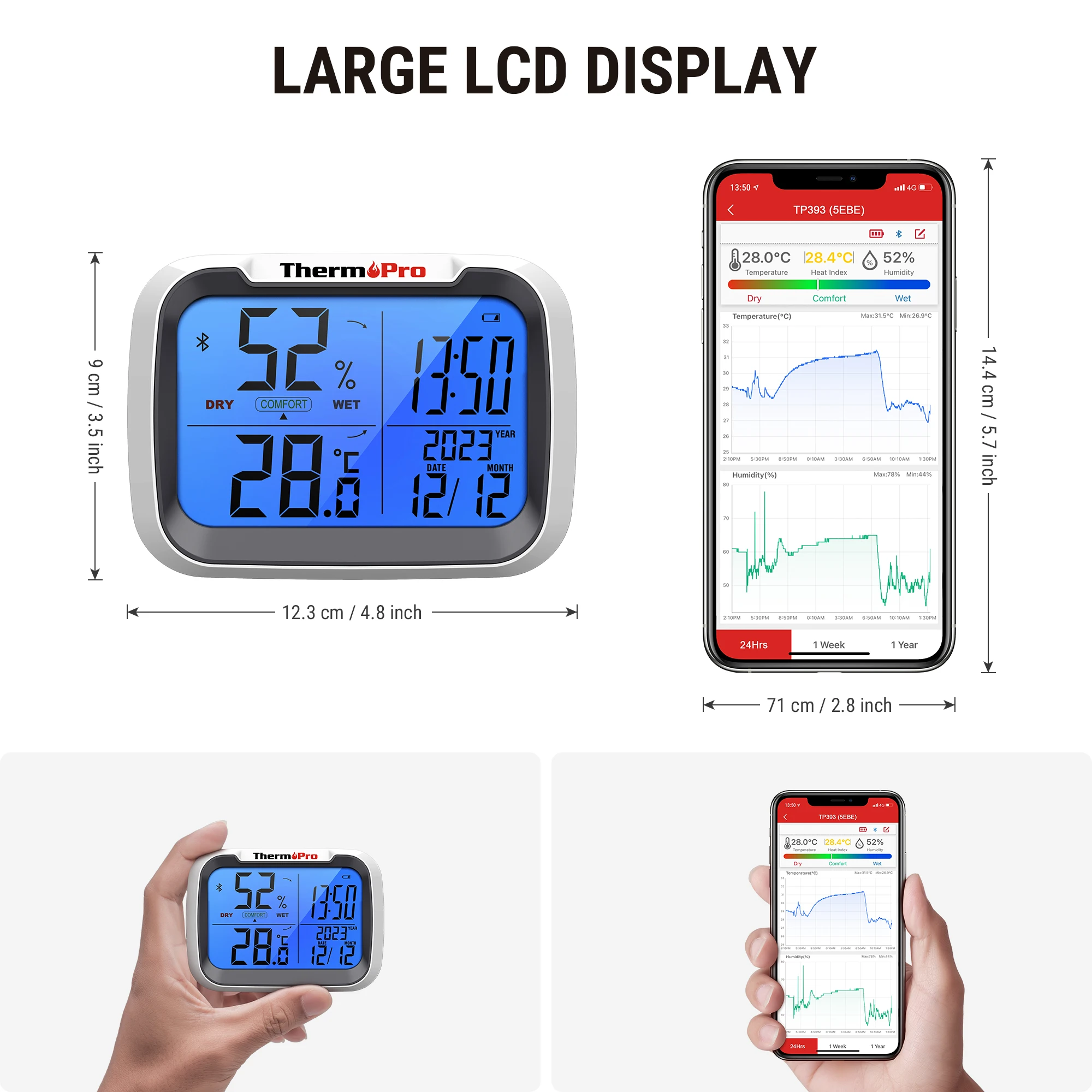ThermoPro TP393B Backlight 80M Wireless Bluetooth Household Digital Thermometer Hygrometer APP Monitor Weather Station thermometer hygrometer digital thermometer temperature and humidity meter hygrometer thermometer