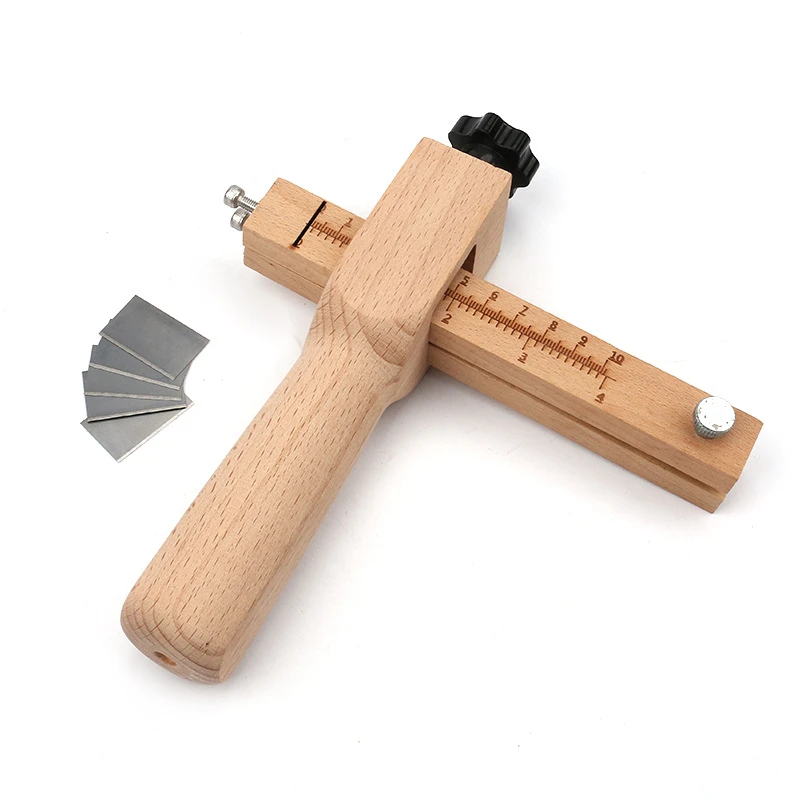 Adjustable Leather Strap Cutter With 5 Blades Wooden Leathercraft Strip Belt Diy Hand Cutting
