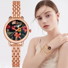 

Ladies Rose Gold Watch Luxury 6PCS Quartz Wrist Watch Bracelet Gift Set for Ladies Elegant Floral Marble Dial Montre Femme